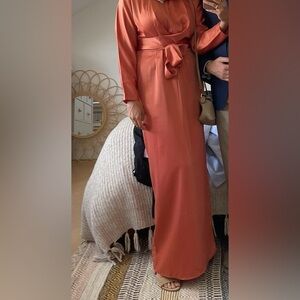 Maxi dress long sleeves rust color